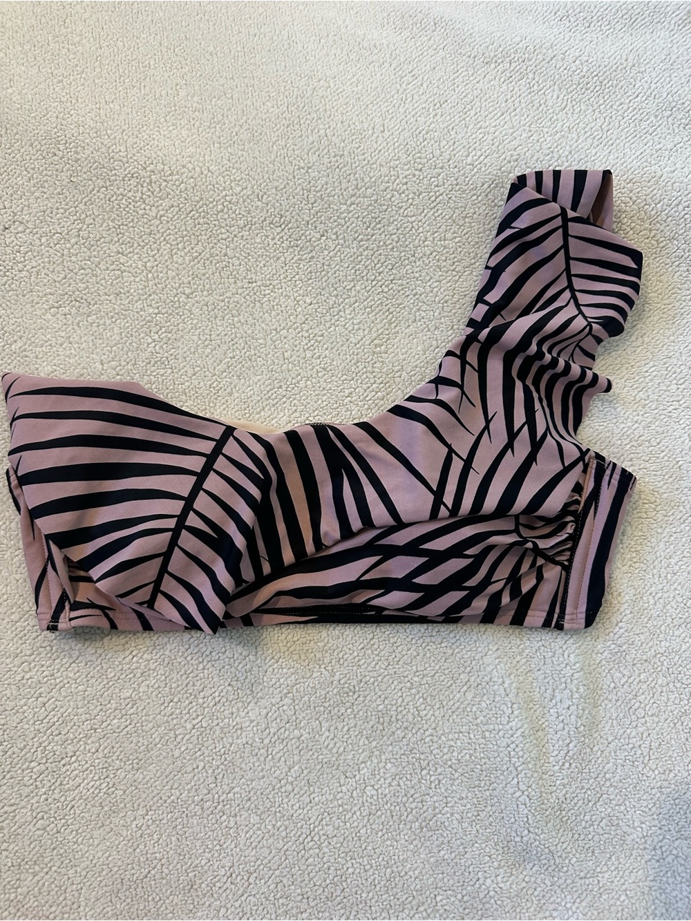 Kona Sol Pink Black Palm Print Ruffle Bikini Top Size M